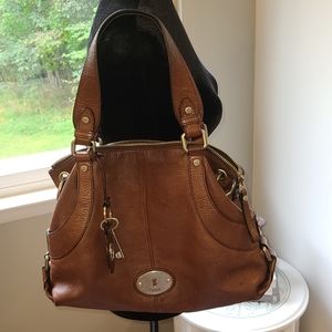 Fossil genuine leather satchel brown